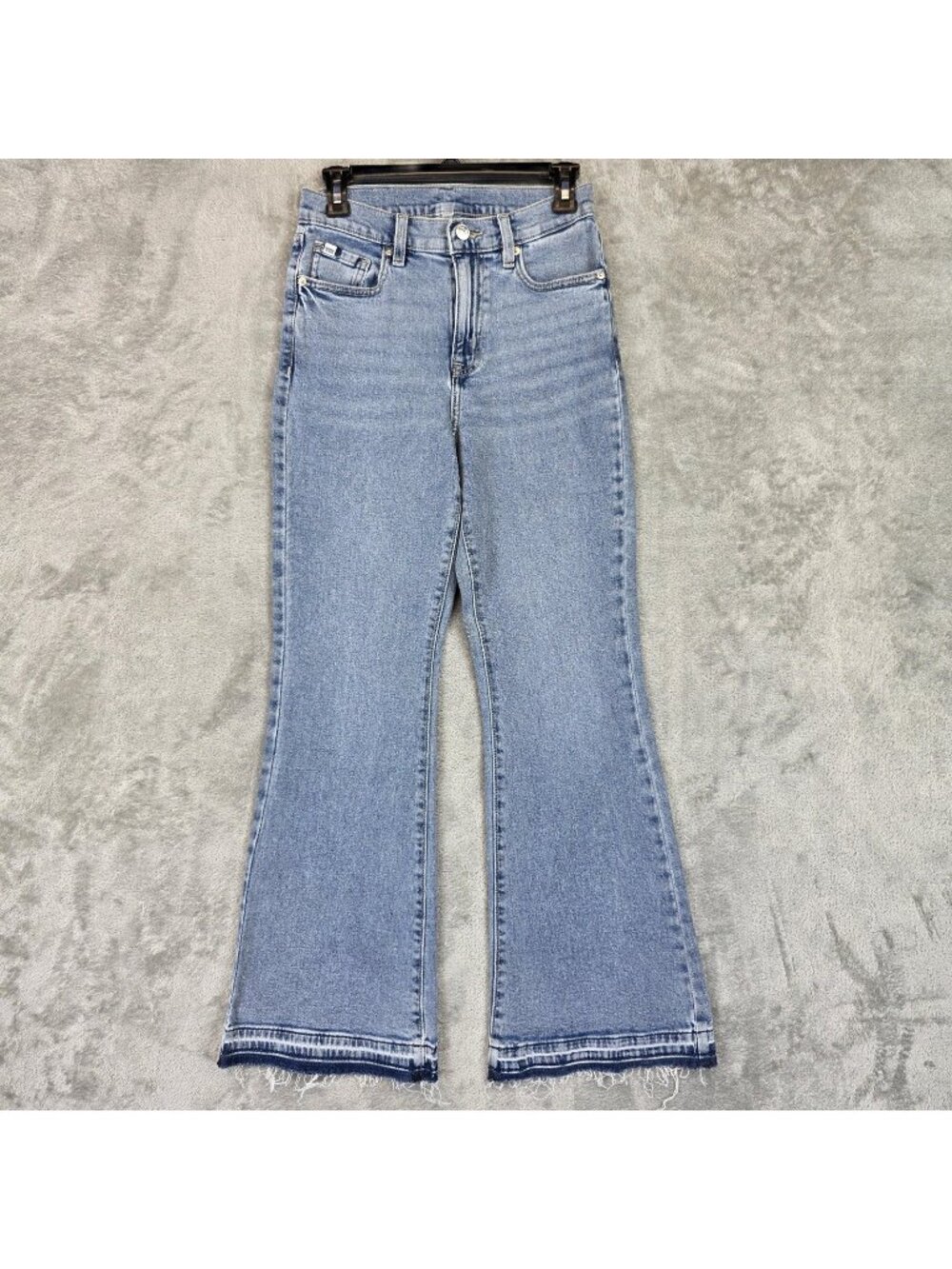 DKNY Jeans Flare Jeans Womens 6 Blue Light Wash High Rise Fringe Hem